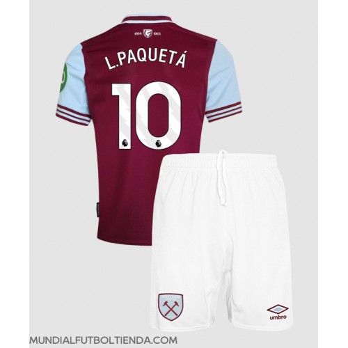 Camiseta West Ham United Lucas Paqueta #10 Primera Equipación Replica 2024-25 para niños mangas cortas (+ Pantalones cortos)